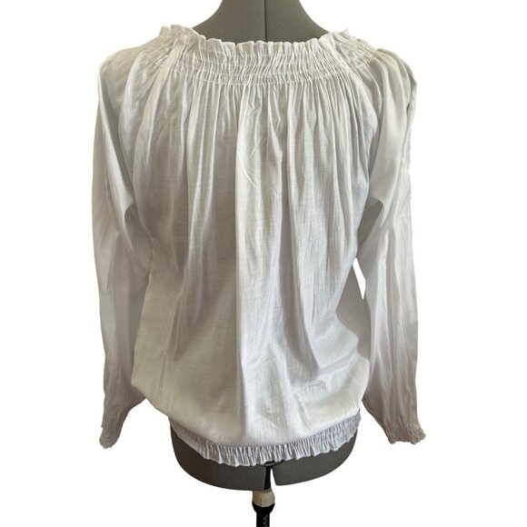 Isabella Rodriguez White Long Sleeve L Blouse Embroidered Tassel Tie Closure - Picture 3 of 9